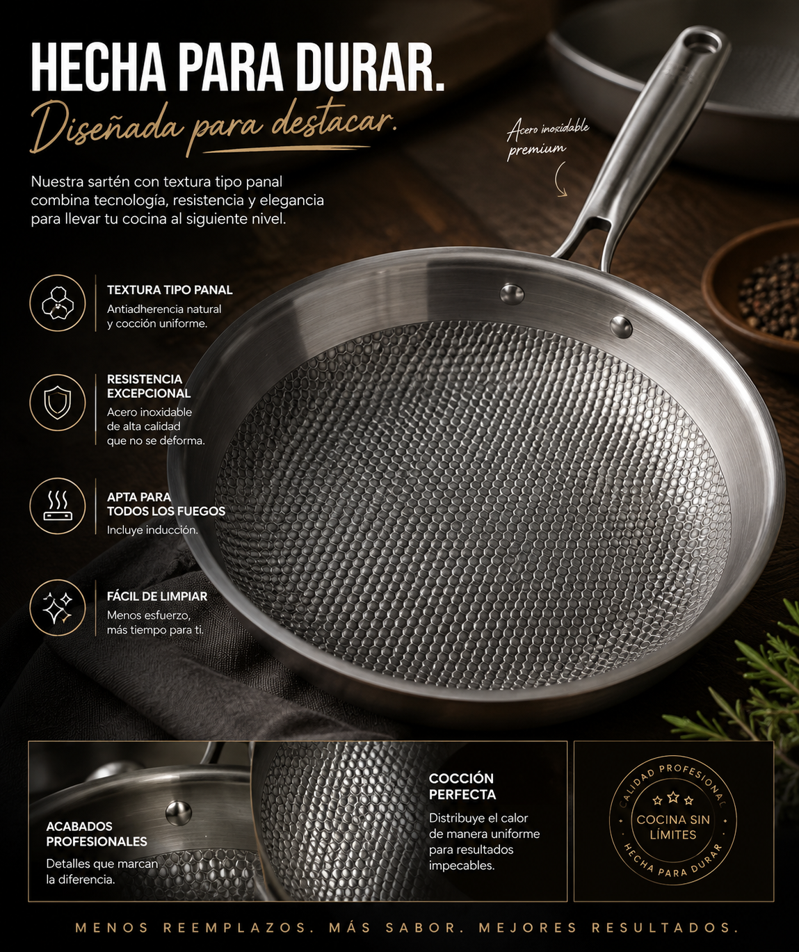 Sartén Titanio TitanGrill 3 Capas – Apta Inducción y Horno