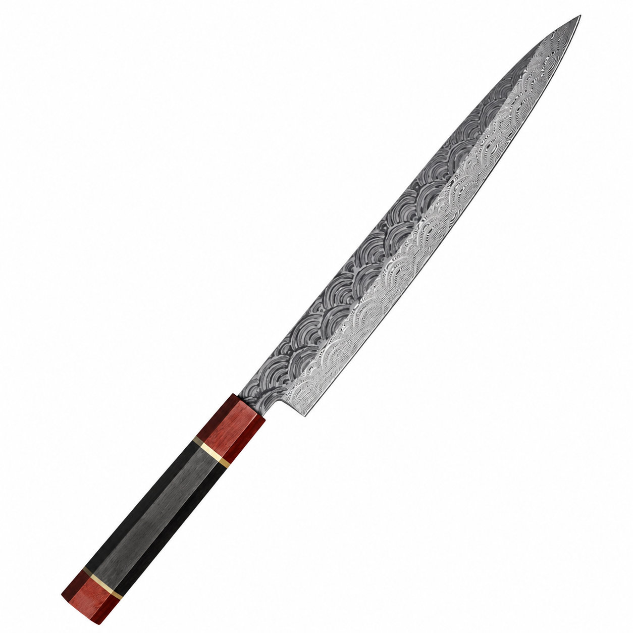 Cuchillo Sashimi Damascus DMS-519 hoja 28 cm acero damasco 110 capas fondo blanco