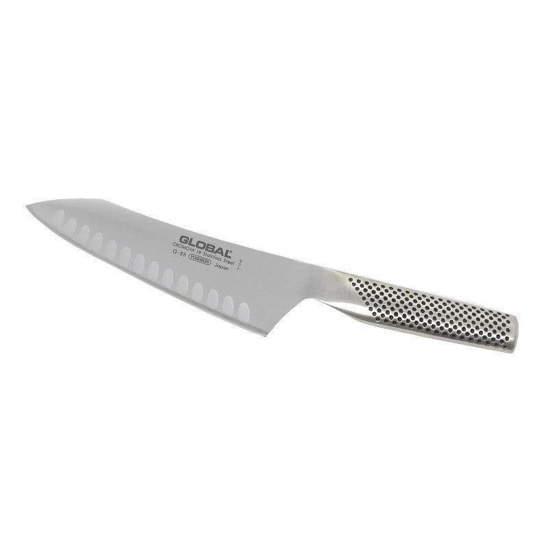 Cuchillo oriental alveolado Global G-83 hoja 18 cm Serie G, vista completa fondo blanco