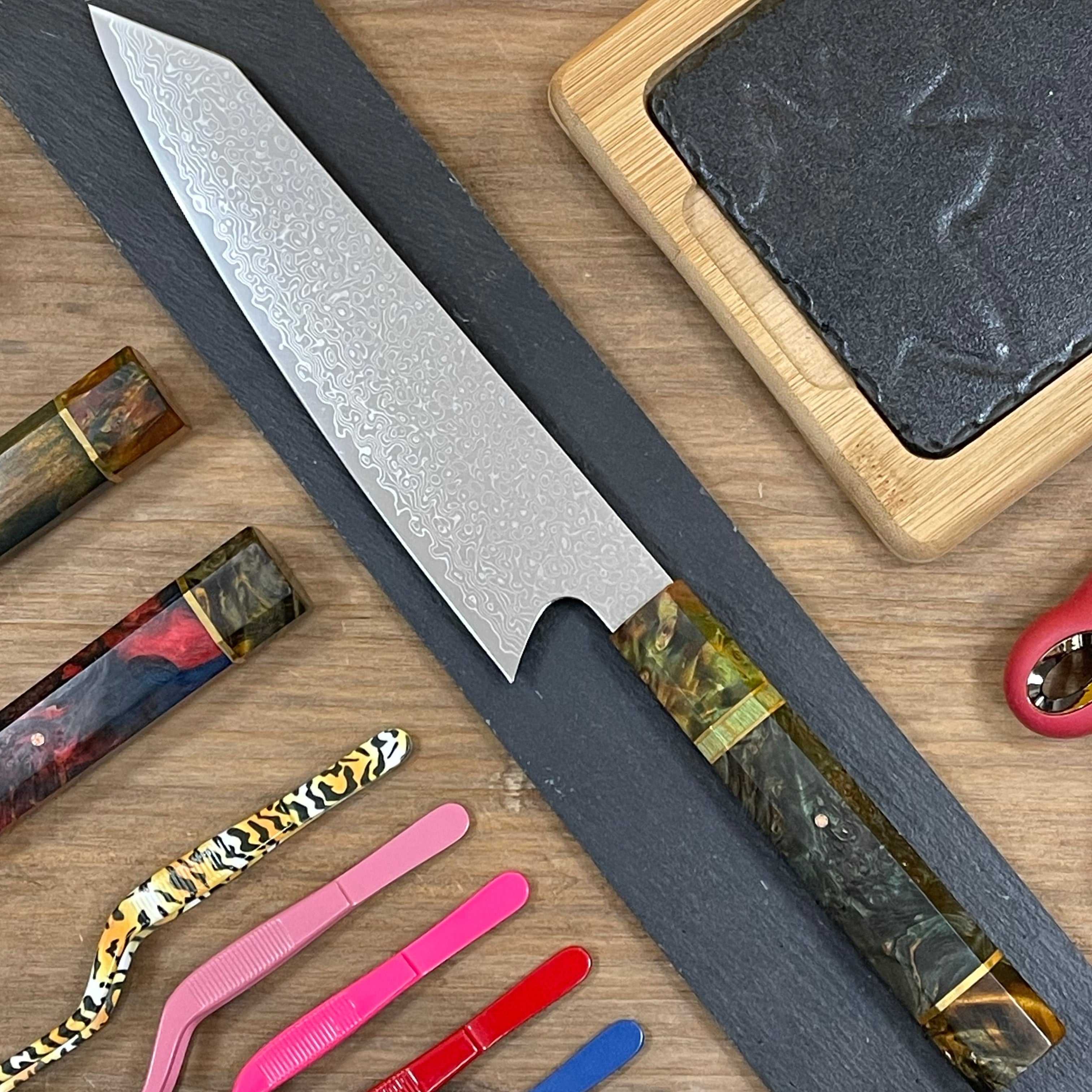 Mango abedul estabilizado cuchillo kiritsuke japonés premium