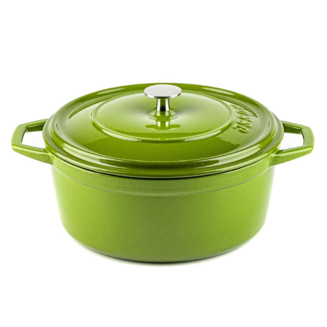 Cocotte hierro fundido Hosse verde manzana 20cm 24cm esmaltada sistema auto-riego apta inducción