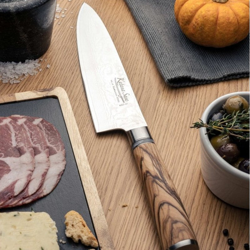Cuchillo chef Katana Saya 20 cm – acero damasco VG-10 67 capas con funda de madera