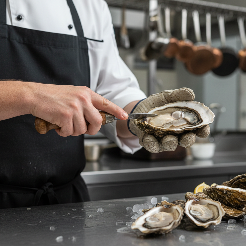 Abreostras profesional inox 18/10 y cuchillos para ostras y erizos de mar