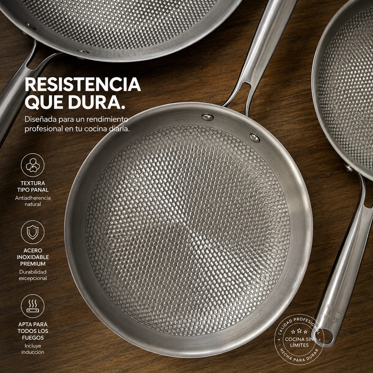 Sartén Titanio TitanGrill 3 Capas – Apta Inducción y Horno