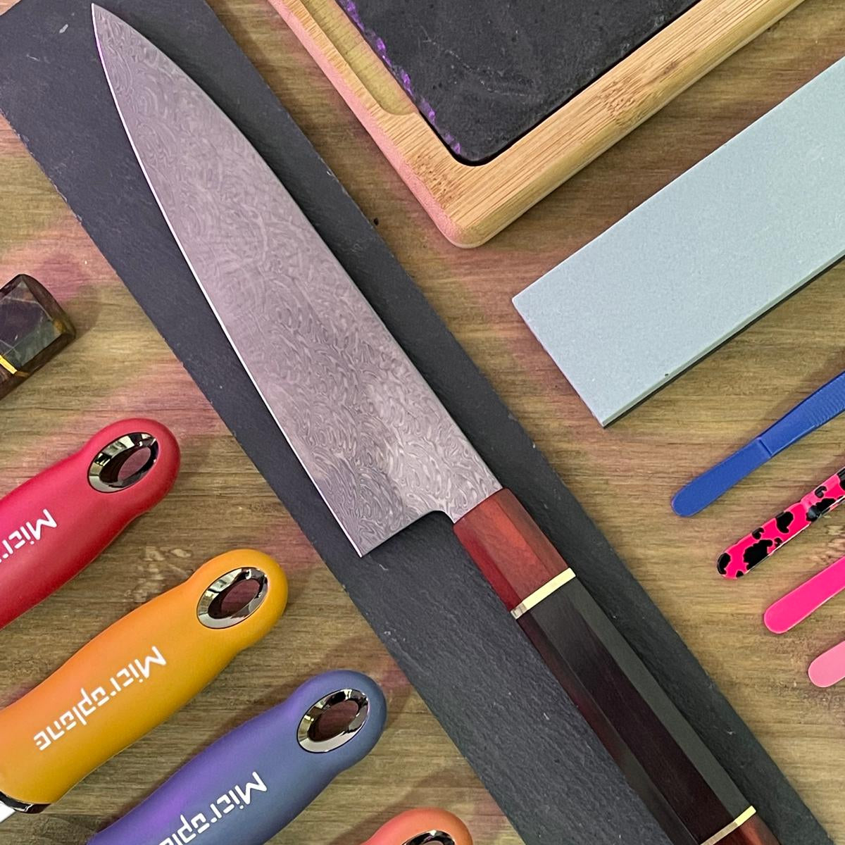 Cuchillo chef damasco 110 capas acero al carbono vista completa